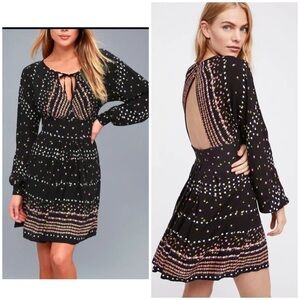 FREE PEOPLE BLACK PRINTED LONG SLEEVE CORYN MINI DRESS Sz 0.